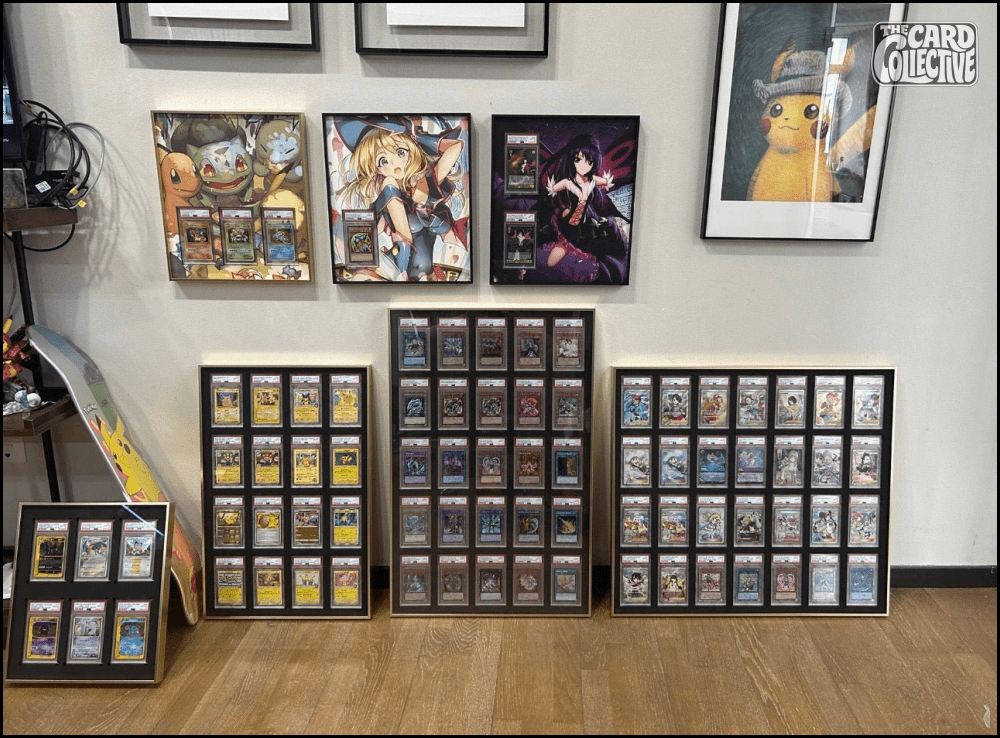 Premium aluminium metal trading card wall display frame case for Pokémon cards, MTG cards, Yu-Gi-Oh! cards, One Piece cards and sports cards, graded card wall display, PSA card frame, CGC card display, BGS slab display, One Touch magnetic holder display,