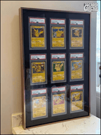 Premium aluminium metal trading card wall display frame case for Pokémon cards, MTG cards, Yu-Gi-Oh! cards, One Piece cards and sports cards, graded card wall display, PSA card frame, CGC card display, BGS slab display, One Touch magnetic holder display,