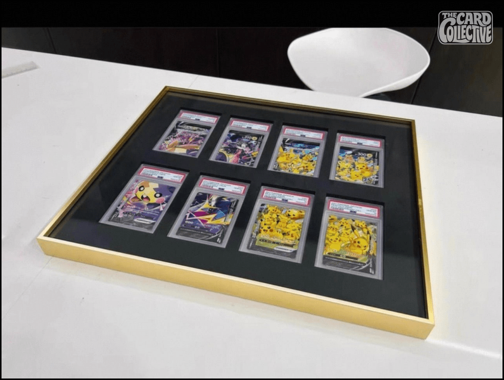 Premium aluminium metal trading card wall display frame case for Pokémon cards, MTG cards, Yu-Gi-Oh! cards, One Piece cards and sports cards, graded card wall display, PSA card frame, CGC card display, BGS slab display, One Touch magnetic holder display,